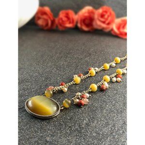 Vintage “Monet” Cat's Eye Goldstone Necklace
